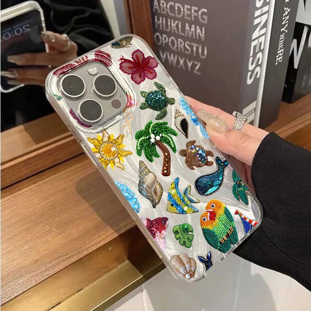 Cover IMD Sottile con Motivo Vita Marina Oceano Pastello per iPhone 17 ProMax 13 16 Pro 15 12 11 14 Pro Max XS XR 7 8 15 16 Plus 17E