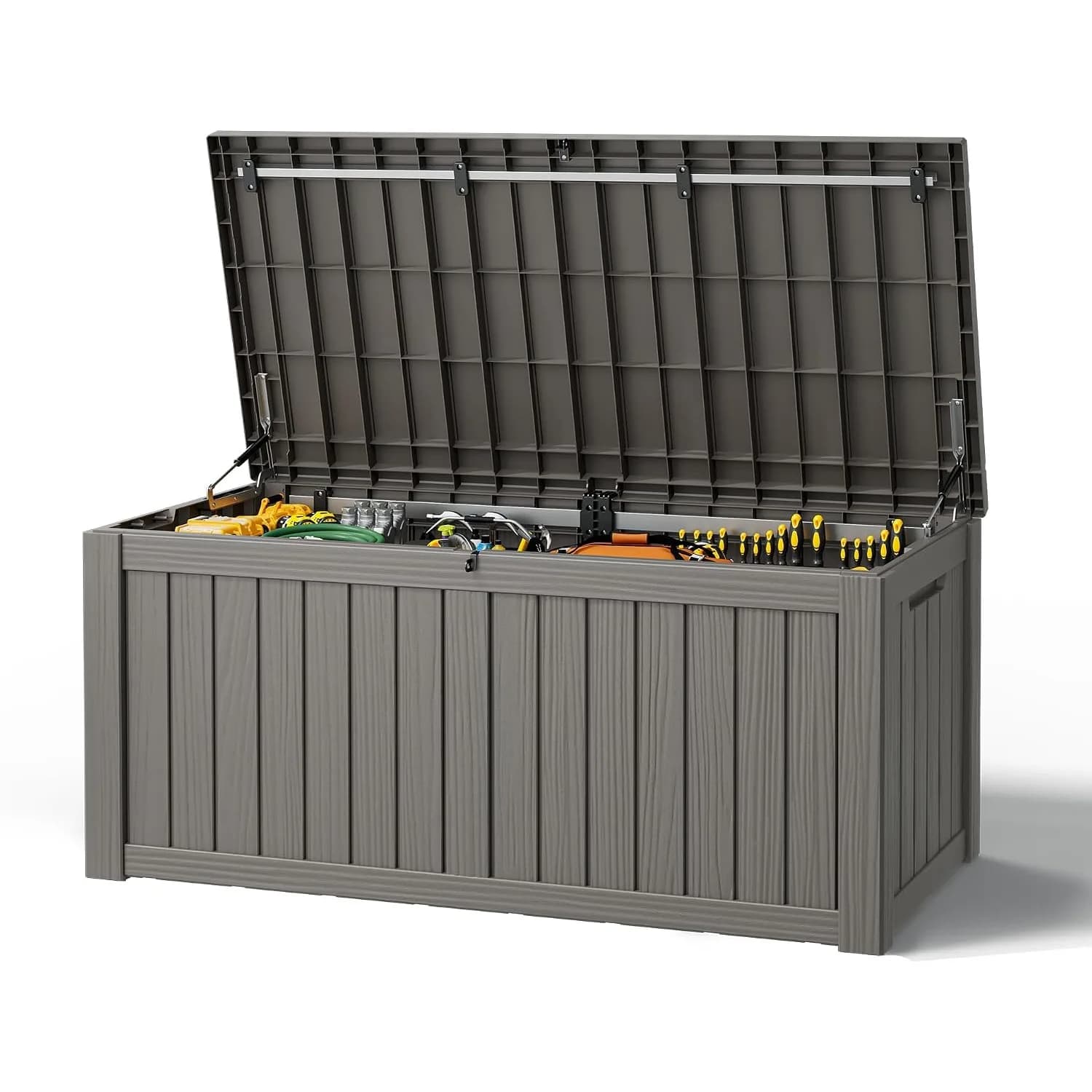 Outdoor Storage Box, Resin Deck Boxes Indoor and outdoor, Waterproof Storage Box Lockable Lid (Grey,150 Gallon)