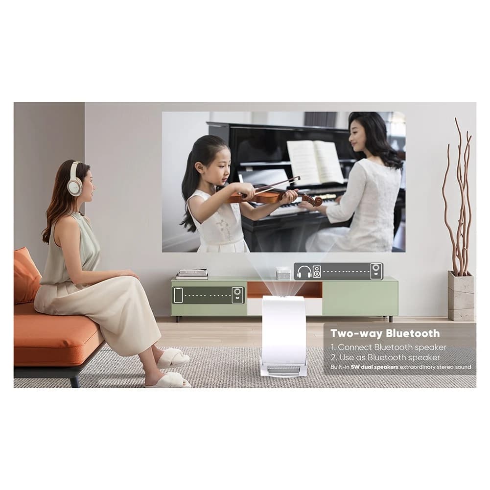 Proiettore Mini AS62 TYPE C 4K 400ANSI con WIFI e Bluetooth, Proiettore Video BT5.2 4K con 270° di Copertura ° Spina EU Girevole