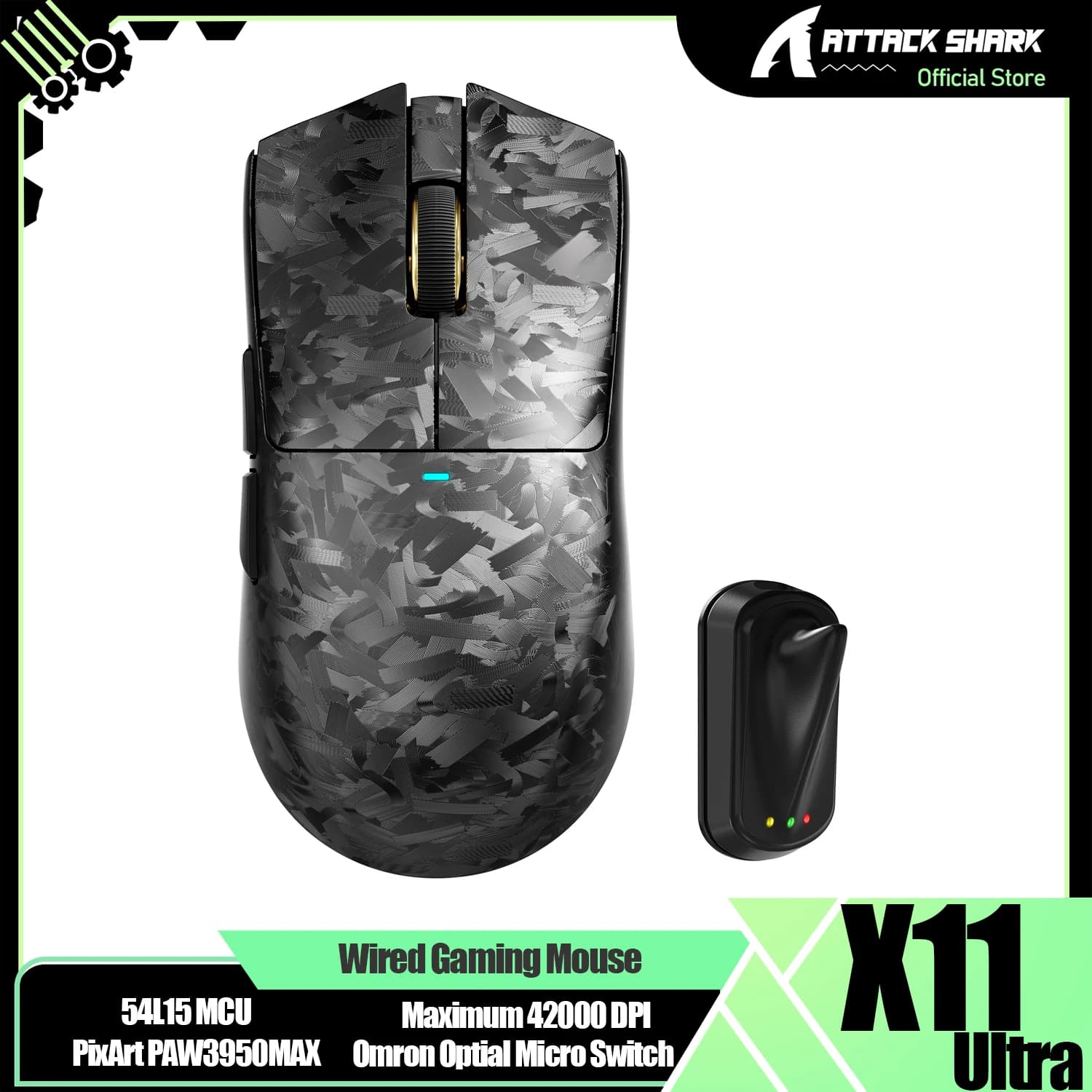 ATTACK SHARK X11 ULTRA Wireless Gaming Mouse, Ultra-Light 59g, 42K DPI, 8K Polling, Nordic Chip, Carbon Fiber