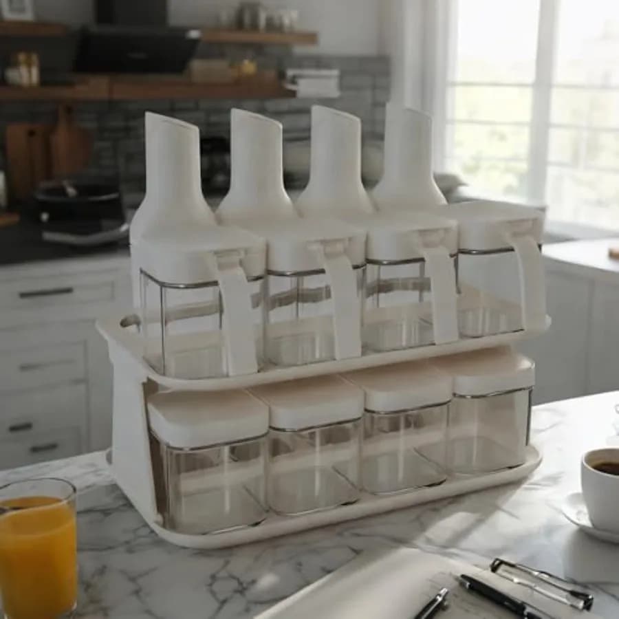 Set di 12 dispenser per olio da cucina, barattoli per spezie e contenitori per alimenti in vetro trasparente con plastica per alimenti da 17 oz, dispenser per olio da cucina.