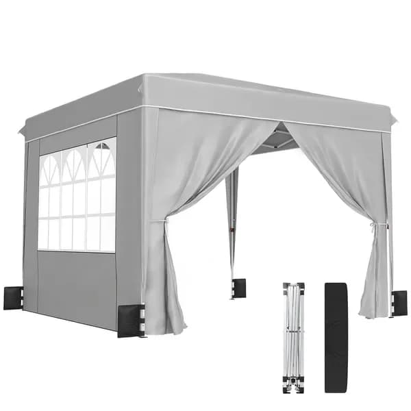Gazebo Pop-Up 3x3 Metri Grigio Chiaro UPF50+ con Pareti Laterali, Riparo Solare Portatile per Patio e Campeggio