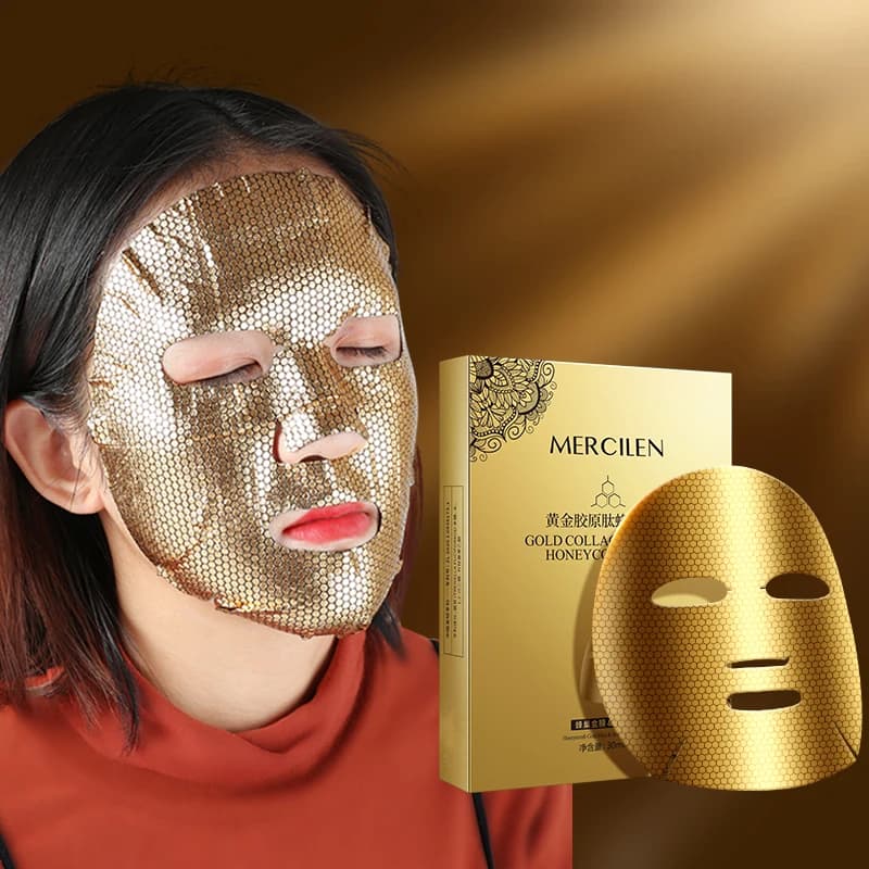MERCILEN Gold Collagen Peptide Honeycomb Mask 30ml x 5 pieces, moisturizes and tightens the skin, deeply cleanses and brightens the skin for an even complexion, making the skin look younger, suitable for all skin types