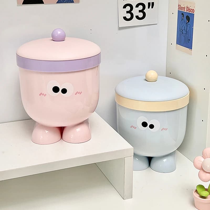 Mini piccola pattumiera da tavolo con coperchio - Simpatico cestino per carta da appoggio per tavolino da camera da letto e scrivania da ufficio - Blu Rosa