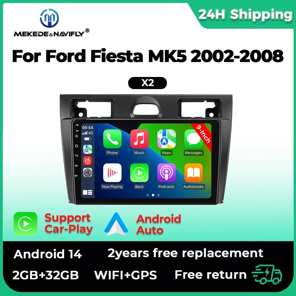 MEKEDE Wireless CarPlay Android Autoradio For Ford Fiesta Mk VI 5 Mk5 2002 - 2008 Multimedia Smart Autoradio 9 inch Stereo
