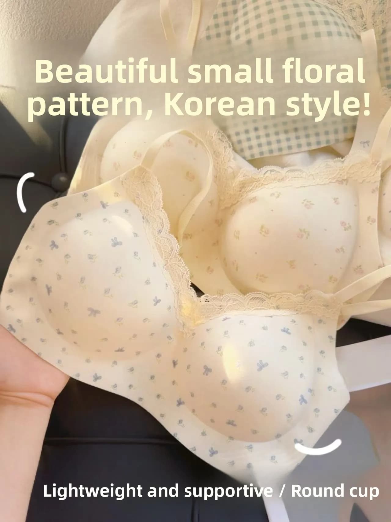 Reggiseno Senza Ferretto Stile Francese con Stampa Floreale, Sottile, con Pizzo Arricciato, Intimo da Donna con Spalline Regolabili in Nylon