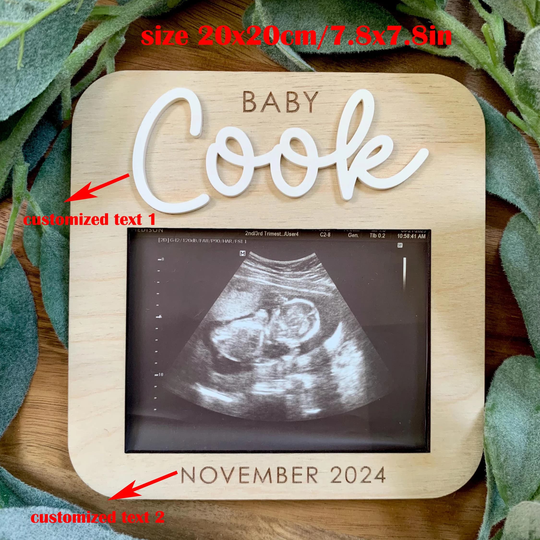 Custom Name Wooden Ultrasound Photo Frame Sonogram Picture Frame Rustic Pregnancy Announcement Decor Gift For New Parents