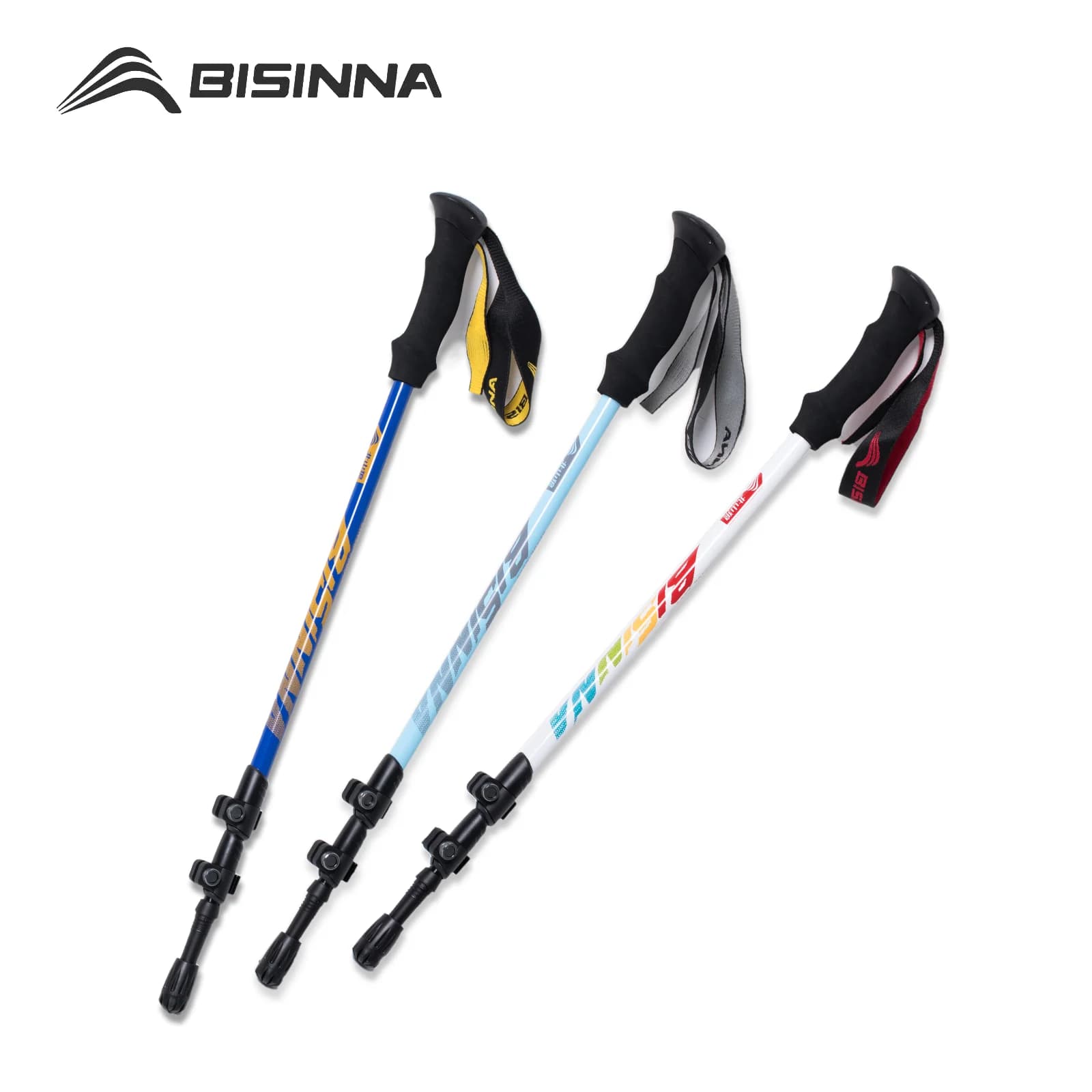 BISINNA 2pcs Trekking Poles Aluminum Alloy External Lock Climbing Stick Portable Telescopic Hiking Travel Walking Sticks