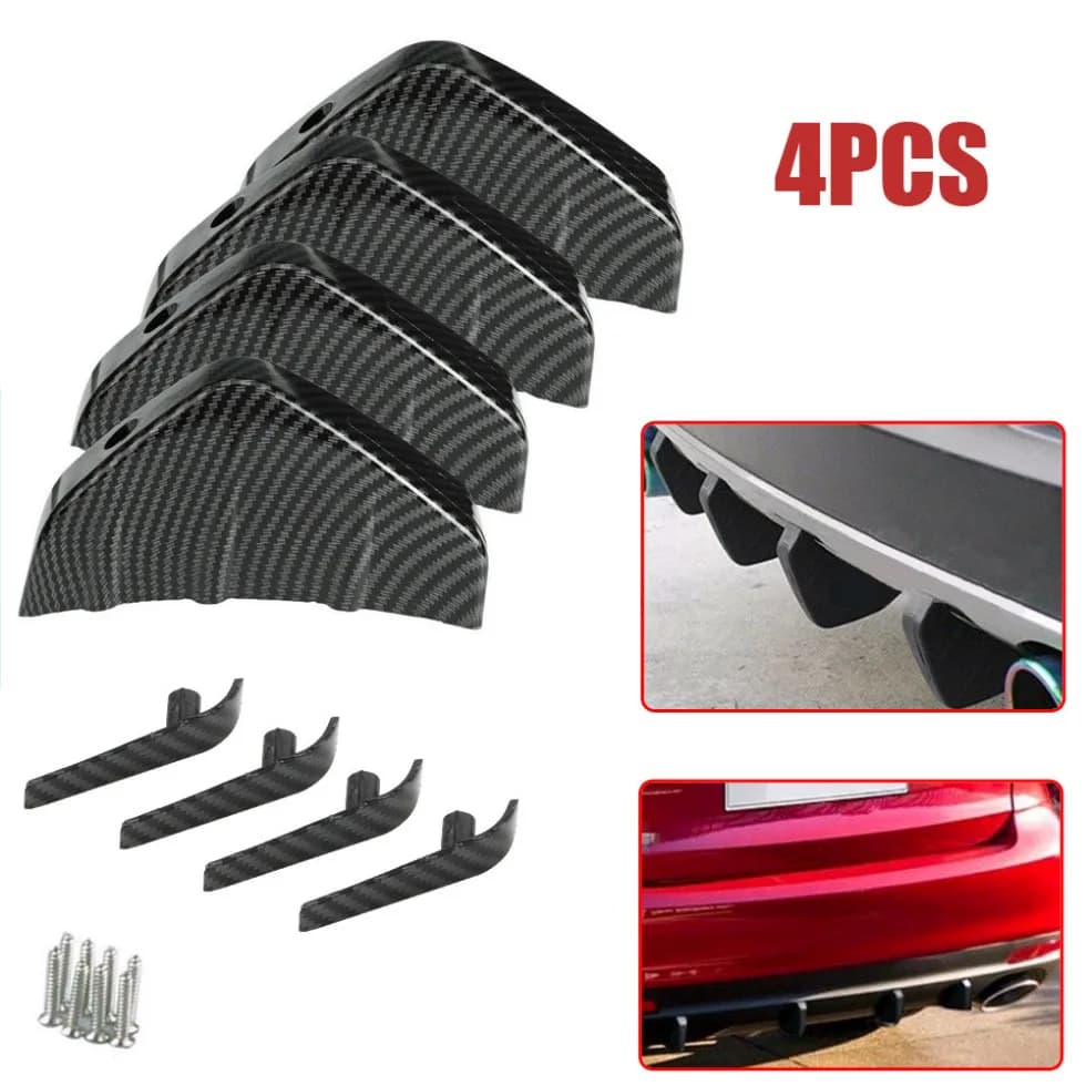 4 Spoiler Parts for Auto Shark Pin, ABS Plastic Effect Carbon Fiber, Universal Back Diffuser for Auto Tuning
