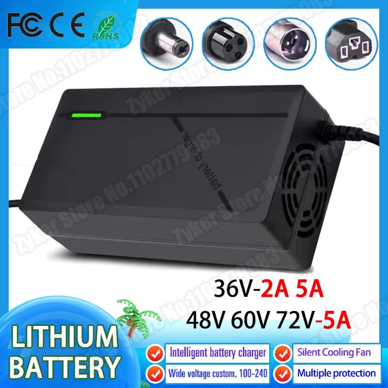 Charger 36V 48V 60V 72V 2A 5A Lithium Battery 42 54,6 67,2 84V 10 13 16 20S Quick Charging Smart Charger EU Plug