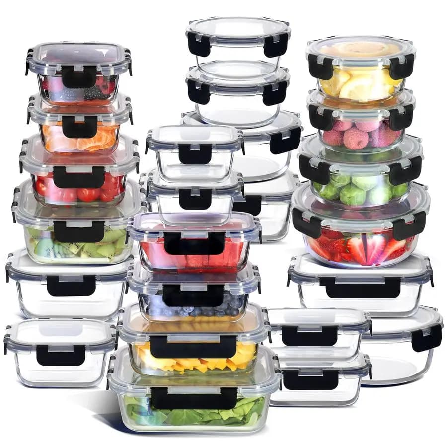 Set di 48 Contenitori in Vetro con Coperchi, 24 Contenitori per Alimenti con 24 Coperchi Ermetici, per Dispensa e Preparazione Pasti