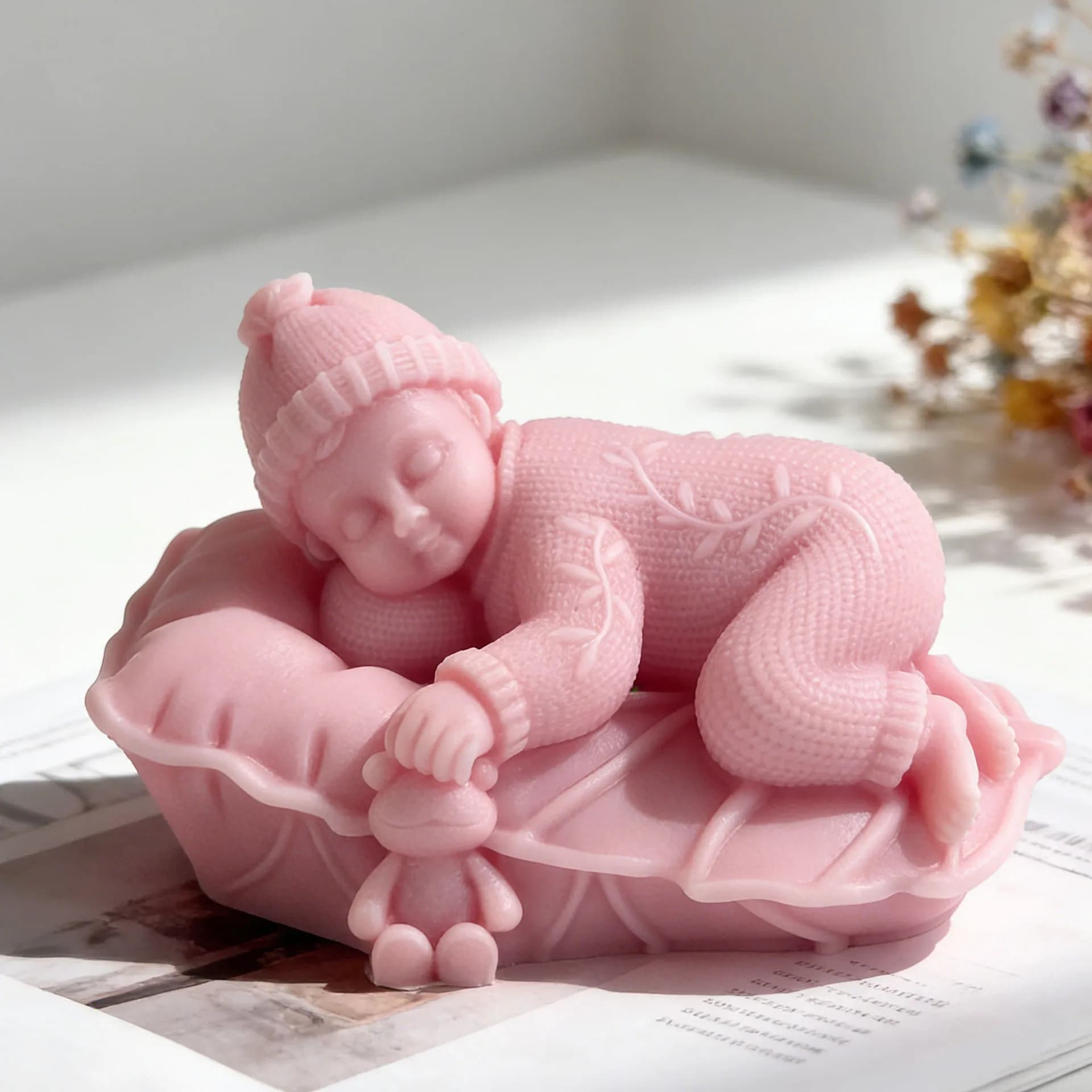 DIY Sleeping Baby Silicone Candle Mold Handmade Aroma Plaster Resin Ornament Pillow Baby Form Molds Soap Candle Making Supplies