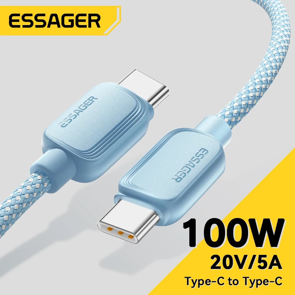 Essager 100W USB Type C To USB C Cable 5A PD Charging Cable Fast Type C Wire For Xiaomi Samsung Huawei Oppo Oneplus Macbook iPad
