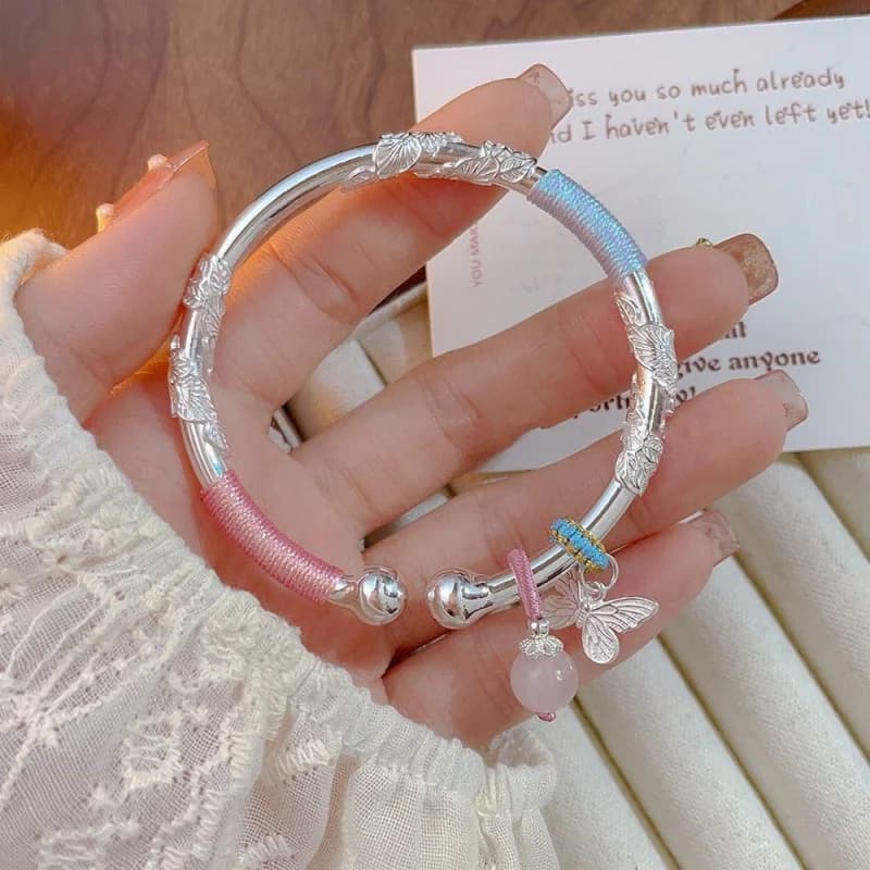 Flowery Bracelet Women, 9999 Solid Open Silver Bangle