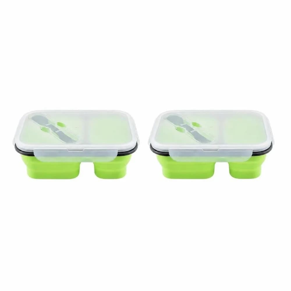 2PCS Portable 1000ml Collapsible Lunch Box Silicone 2 Compartments Portable Storage Bowl Folding Food Container For Camping