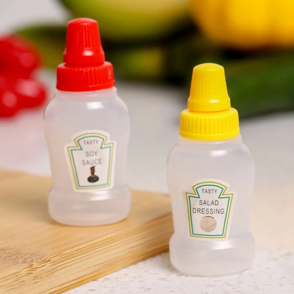 Set di 4 Mini Bottiglie per Condimenti, Contenitori Portatili per Spezie, Dispenser per BBQ e Ufficio, per Miele, Salsa, Ketchup