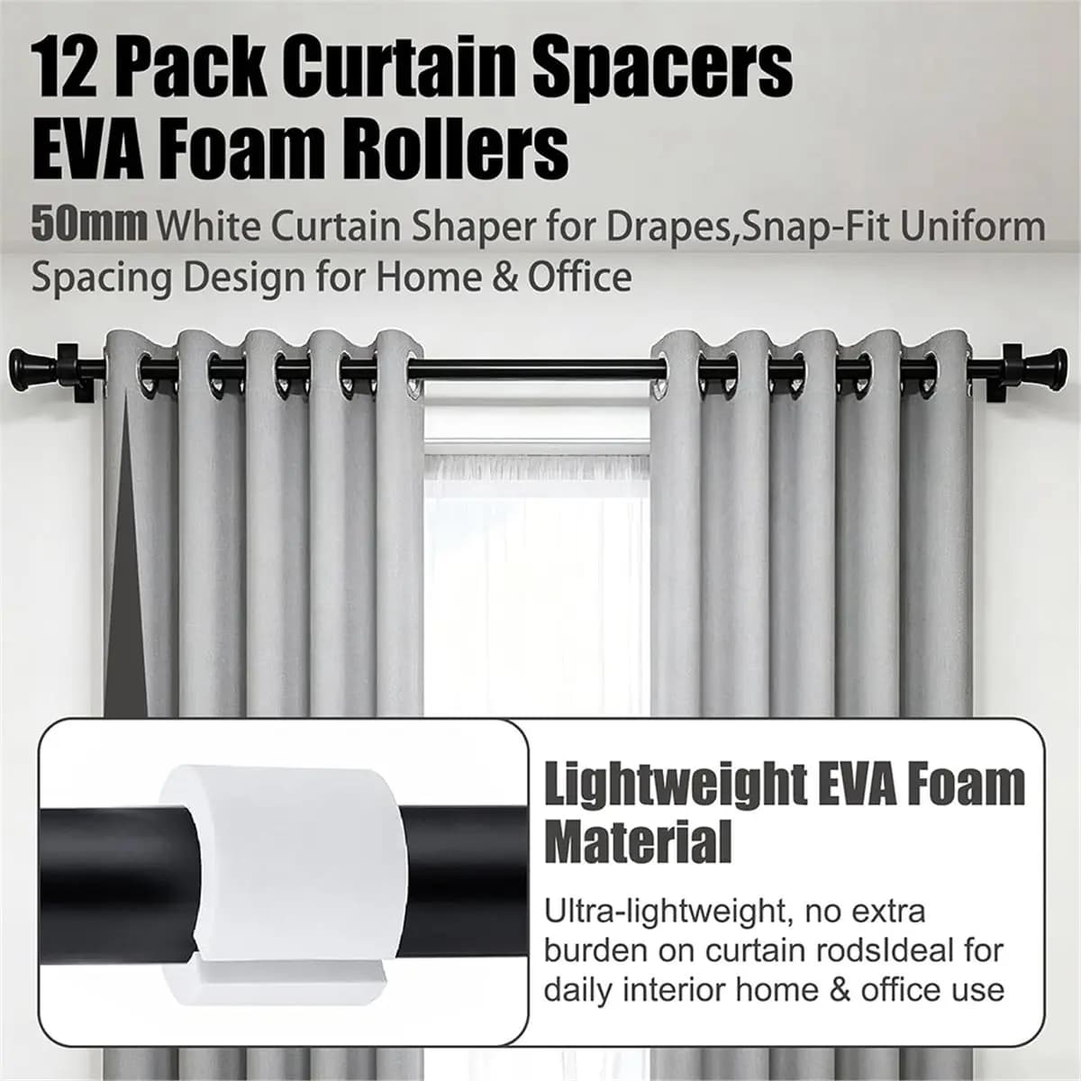 Curtain Spacers EVA Foam Rollers Curtain Shaper Foam Drapery Spacers,Side Cut Design,Curtain Rod Attachments,for Home