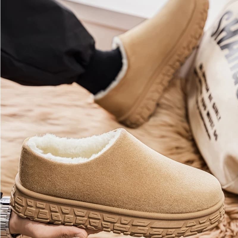 Pantofole in cotone per coppia casual antiscivolo in pile caldo indossabile silenzioso da uomo alla moda a testa tonda di grandi dimensioni invernali