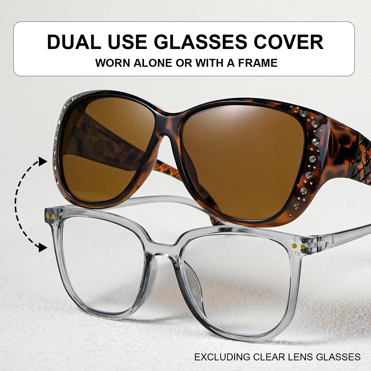 Fit Over Glasses Vintage Tortoise Sunglasses Frame Rhinestone Sunglasses Dual Wear Leopard Glasses UV400 Fashion Glasses Sunnies
