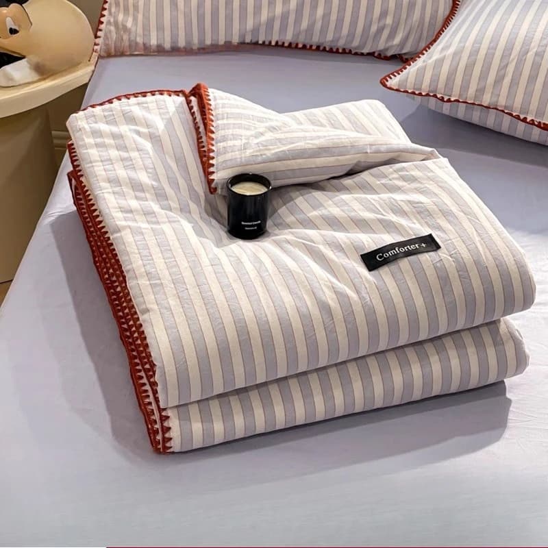 Striped Pure Cotton Cool Summer Quilt Blanket Machine Washable Quilt Comforter Comfortable Soft Bed Cover Nap Sofa Throw Blanket