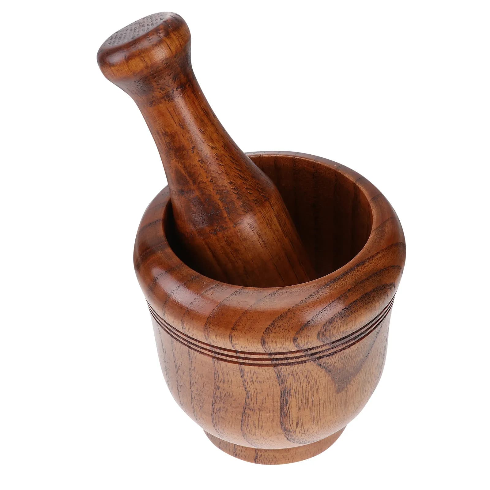 1Set Handcrafted Solid Wood Mortar and Pestle Garlic Masher Set for Grinding Fresh Dried Herbs Spices Pills Sturdy Decorative