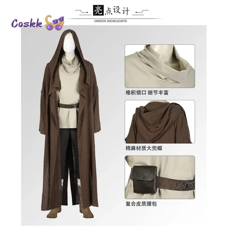Obi Wan Kenobi Cosplay Uomini adulti Abito con cappuccio Jedi Knight Abiti Laku Tunica Costume Halloween Robe Uniforme con cappuccio Set completo