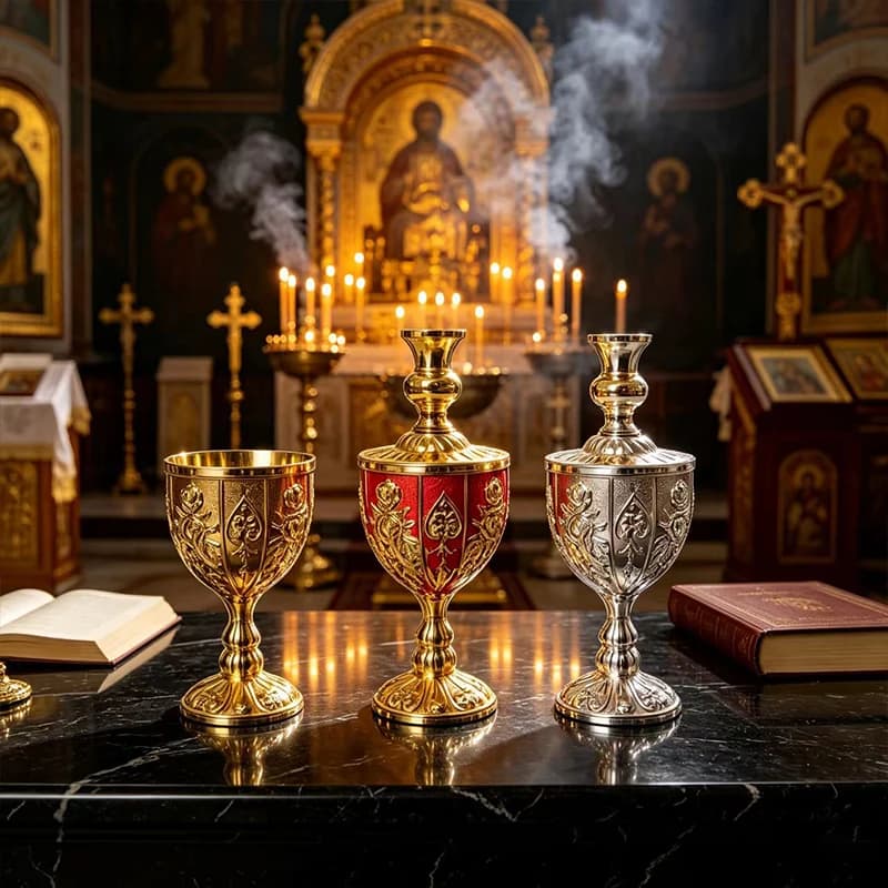Catholic Orthodox Vigil Lamp Red Glass Gold Metal Lampada Standing Candle Holder for Home Altar Christian Religious Decor Gift