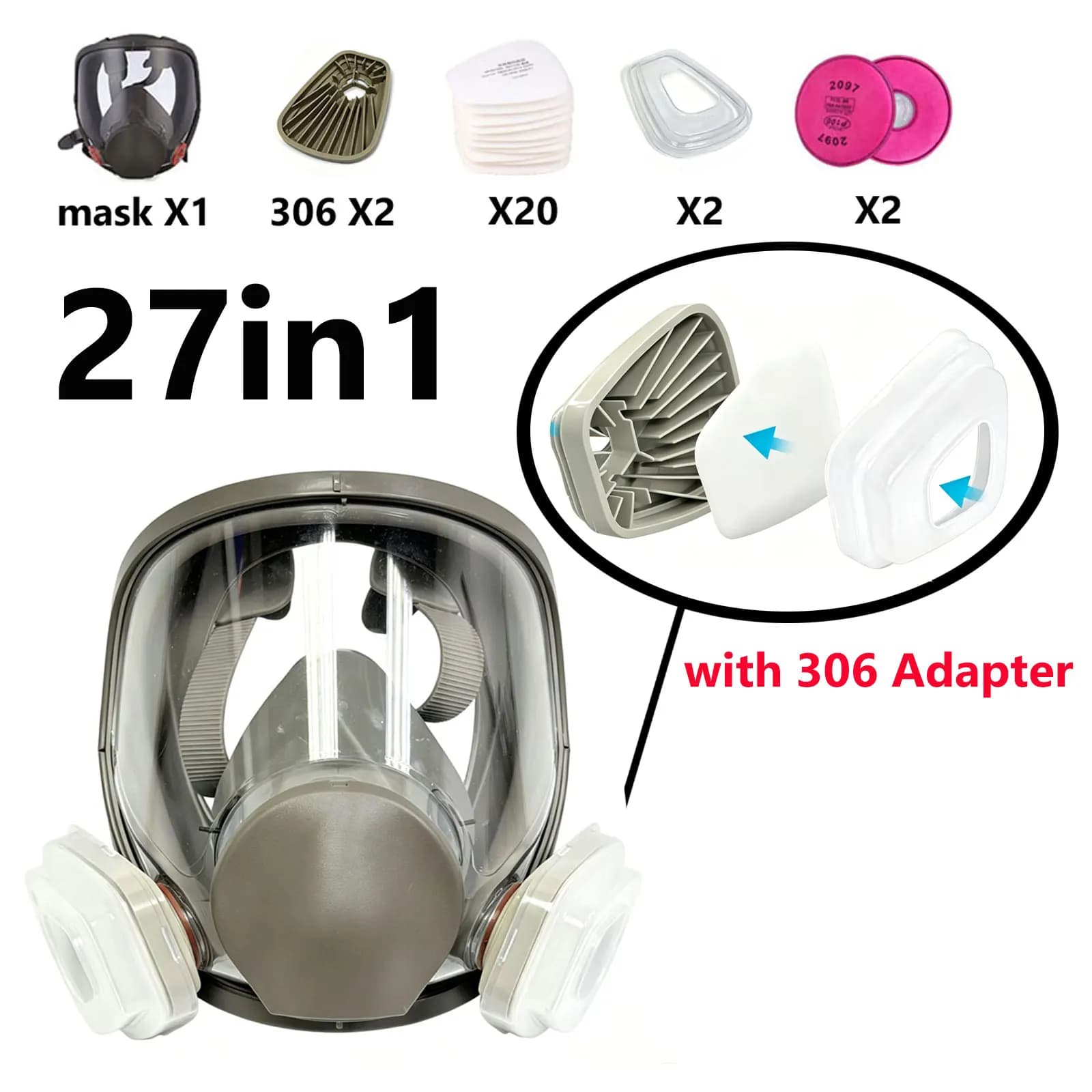 6800 Full Face Respirator with 306 Filter Adapter,Upgraded Design vs Traditional 6001CN,Against Dust, Organic Vapors, Chemicals