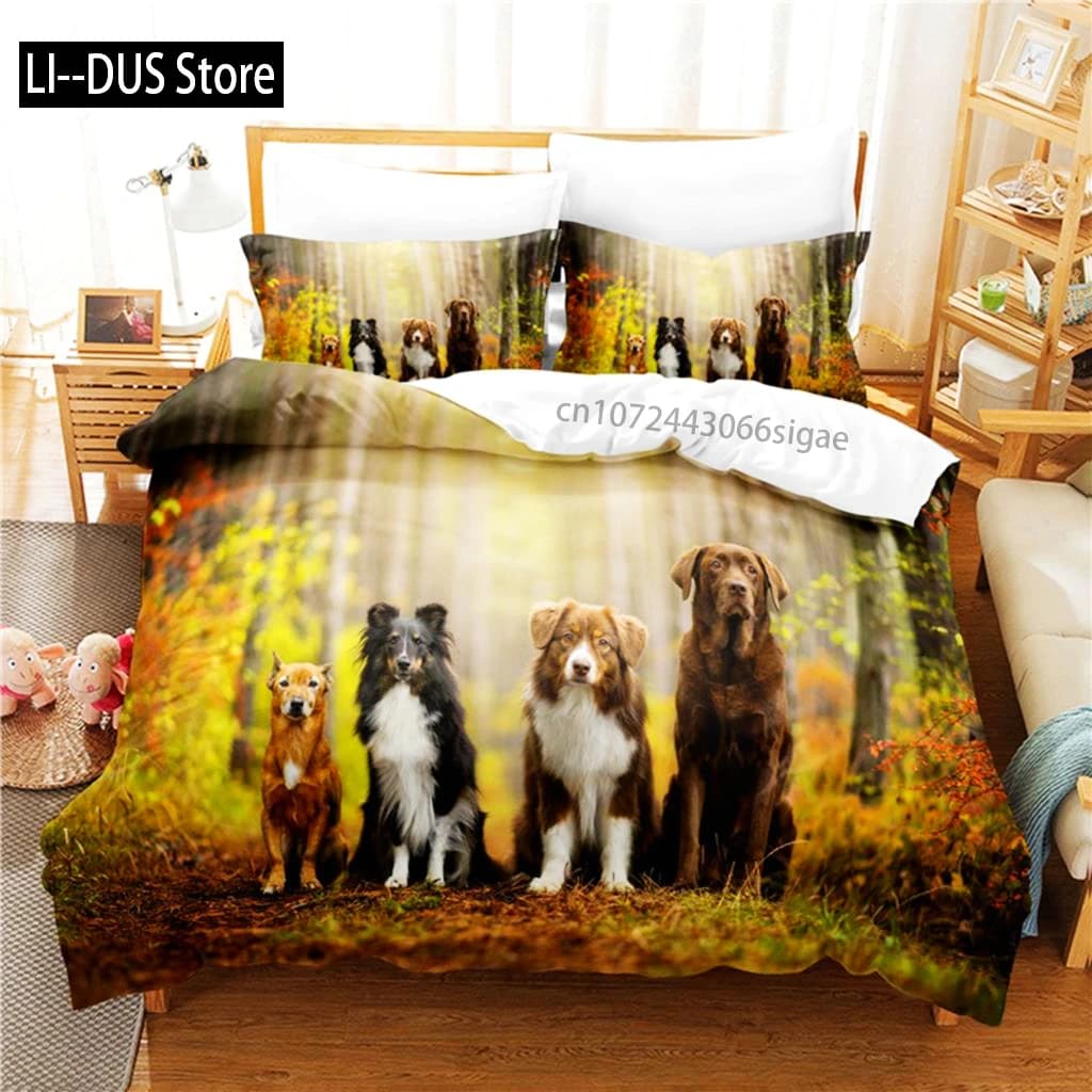 Set biancheria da letto per cuccioli carini Set copripiumino Set biancheria da letto 3D Stampa digitale Set biancheria da letto queen size Design alla moda