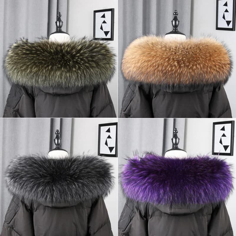 100% vera pelliccia collo cappotto inverno lusso caldo naturale pelliccia di procione sciarpa donna sciarpe peloso collo femminile berretto vera pelliccia cappuccio trim