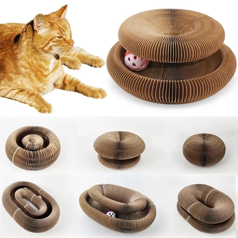 Organo magico Pieghevole Tiragraffi per gatti Giocattolo con campana Artiglio per macinazione per gatti Struttura da arrampicata per gatti Giocattoli interattivi per gatti ondulati rotondi