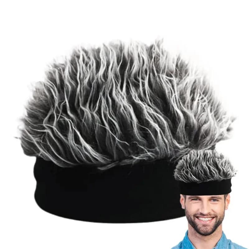 Men's Synthetic Short Hair Hats Hair Hats Cuff Hat with Skull Hip Hop Toupee Brooch Fin Hair Hats Short Melon Band Copricapo
