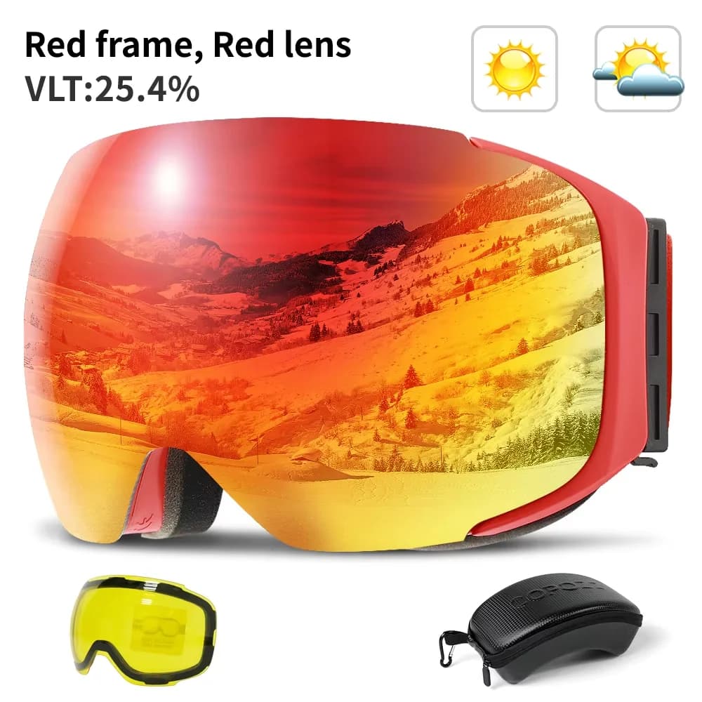 COPOZZ Occhiali da sci magnetici con lenti a cambio rapido e set di custodie Protezione UV400 al 100% Occhiali da snowboard antiappannamento per uomo e donna