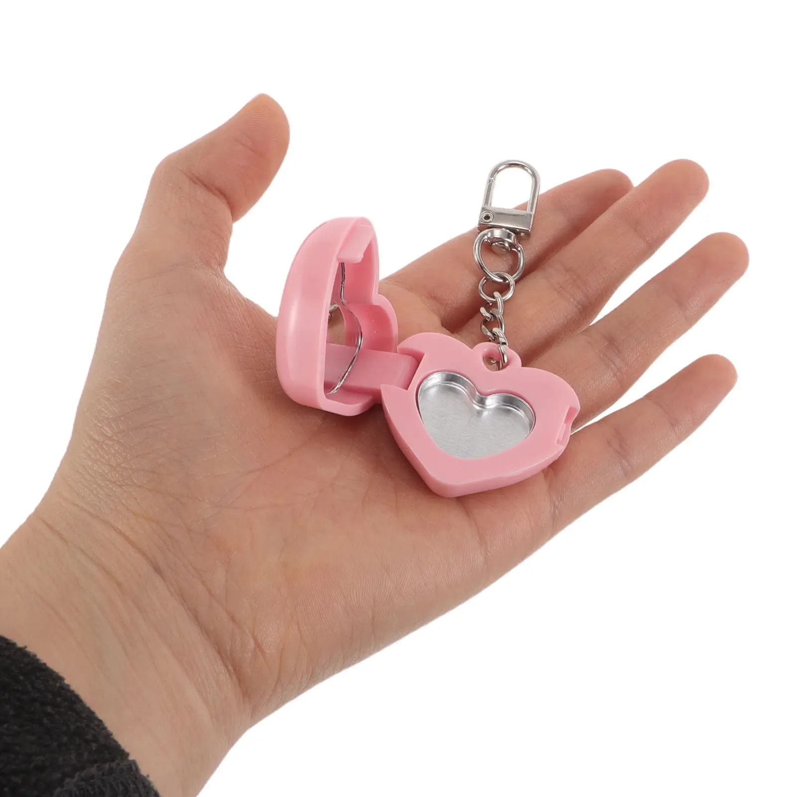 Set of 3 Empty Heart Shaped Containers for Umbrella with Mirror and Keychain, Rechargeable Case for Travel Makeup and Touch Up
