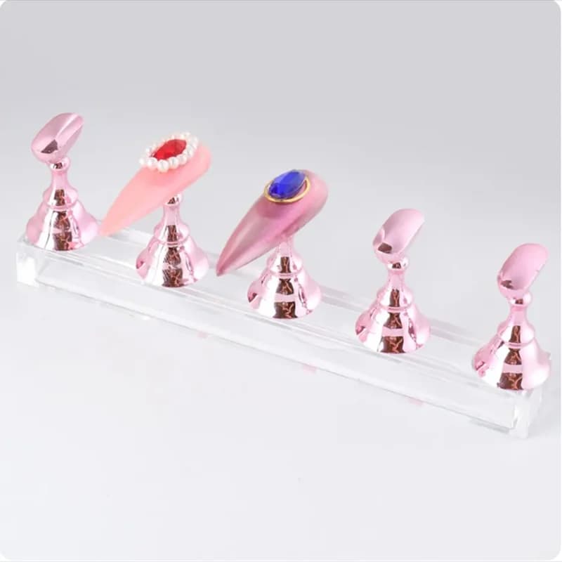 for Manicure 5Pc Practice Magnetic Nail Tips Acrylic Nail Art Holder Chess Borad Display Stand Set UV Gel Polish Showing Shelf