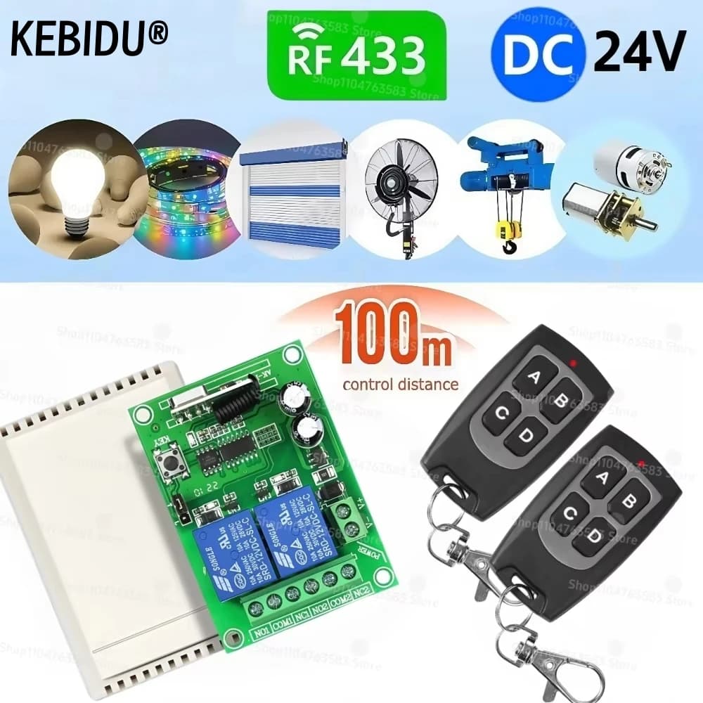 Interruttore di telecomando wireless RF 433 MHz DC 12 V 2 canali Modulo relè RF Distanza di controllo 100 m per luce/LED/cancello/motore/fai da te