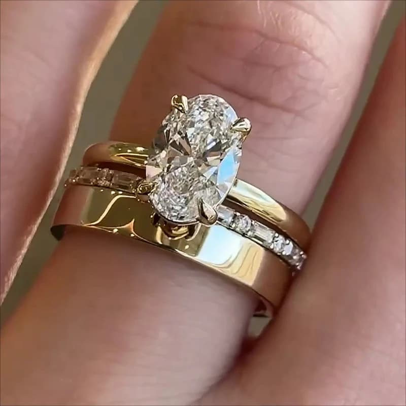Anello multistrato ovale con zirconi intarsiati alla moda squisita, regalo per accessori per feste con temperamento di lusso leggero da donna