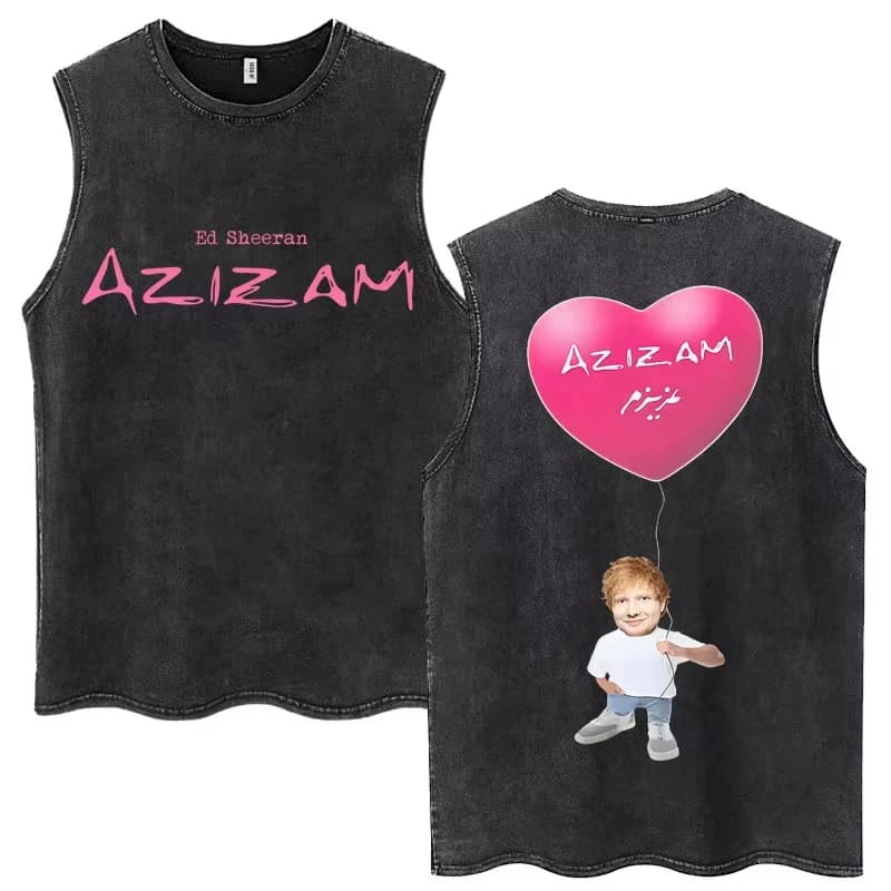 2026 new Washed Cotton Sleeveless T-shirt with Heart Print Casual Streetwear Tank Top for Fans