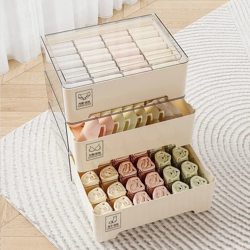 Drawer Style Underwear Organizer Box Stackable PET Wardrobe Storage for Bras and Socks Home Closet Divider