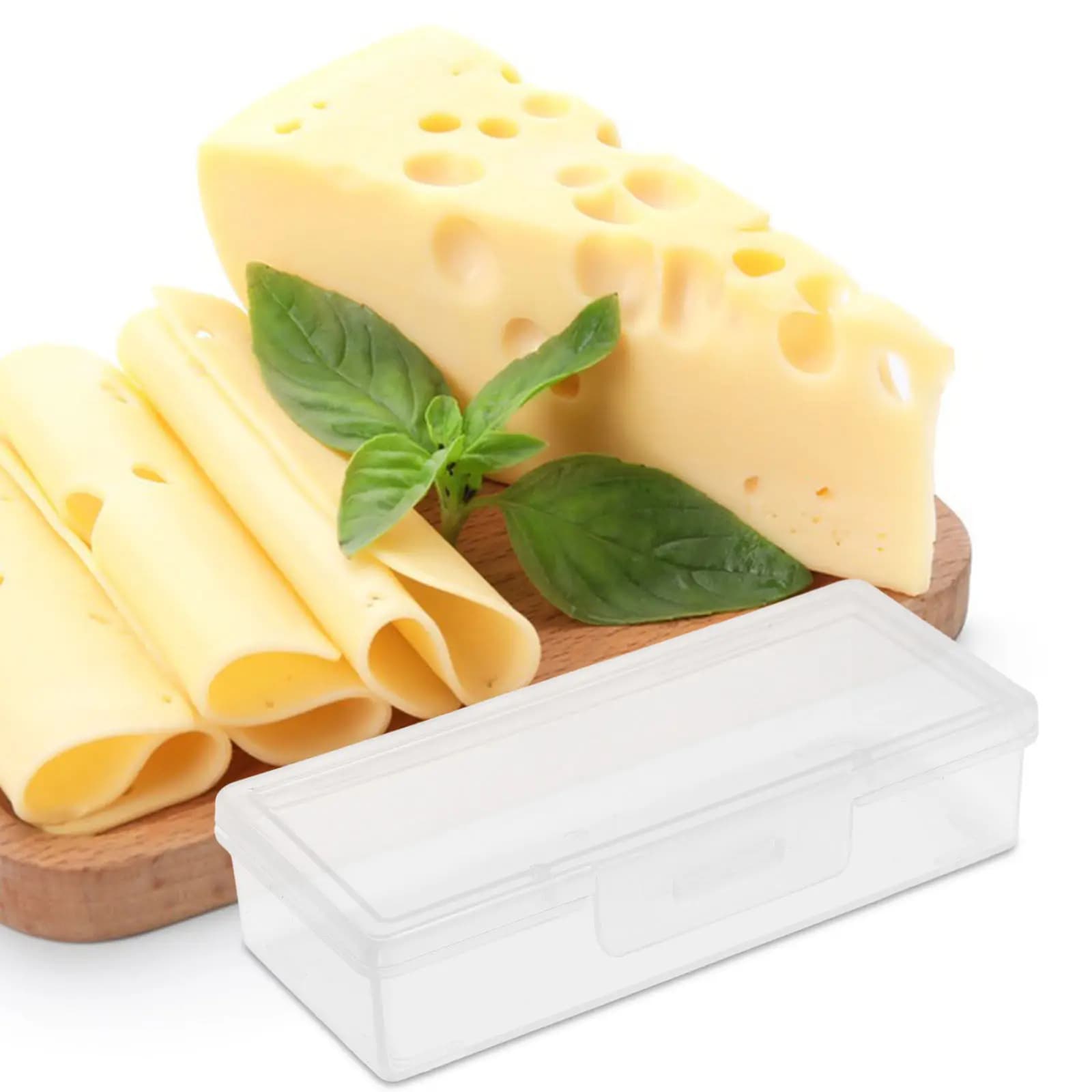 Contenitore Rettangolare per Fette di Formaggio, Scatola in Plastica Riutilizzabile con Coperchio Ribaltabile, Contenitore Impilabile per Alimenti, Contenitore per Formaggio da Cucina