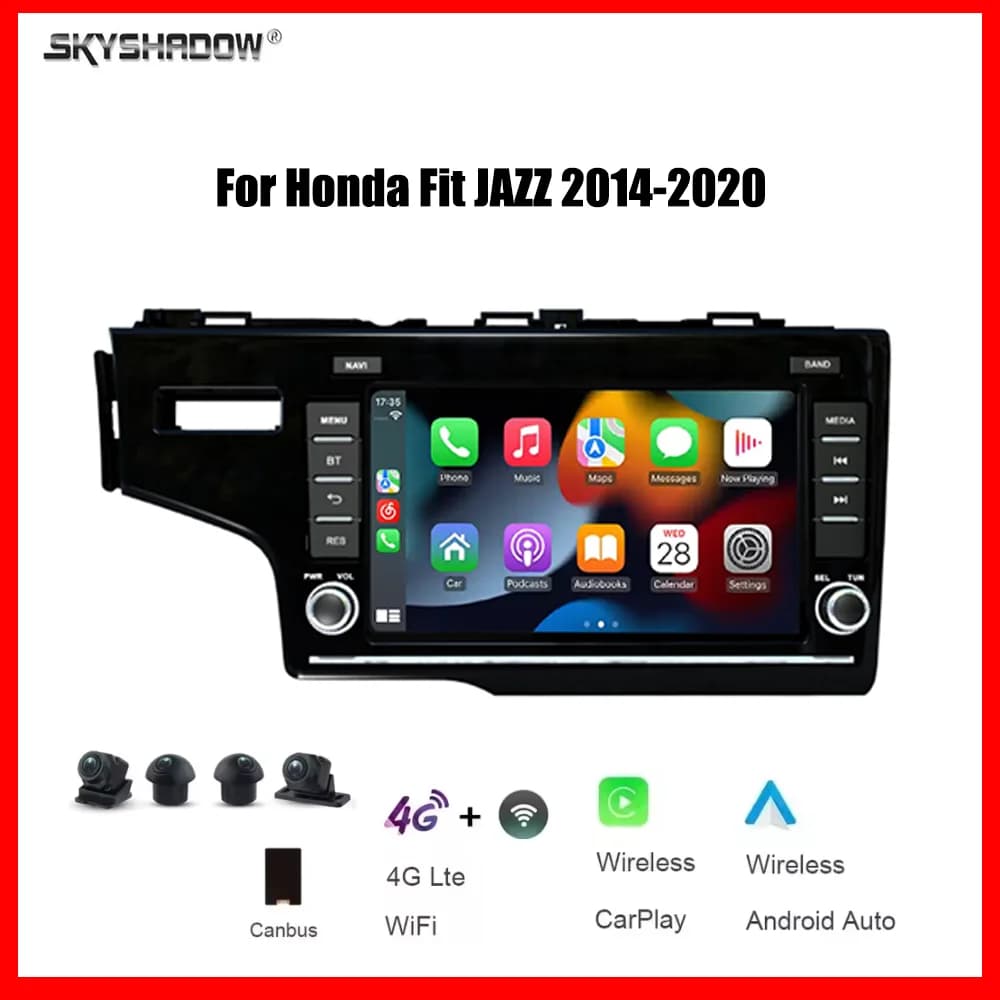 Autoradio multimediale per auto da 8 pollici con CarPlay, Android 15, 8 core, 12G+256G, 4G, Bluetooth, GPS, navigazione, per Honda Fit JAZZ 2014-2020
