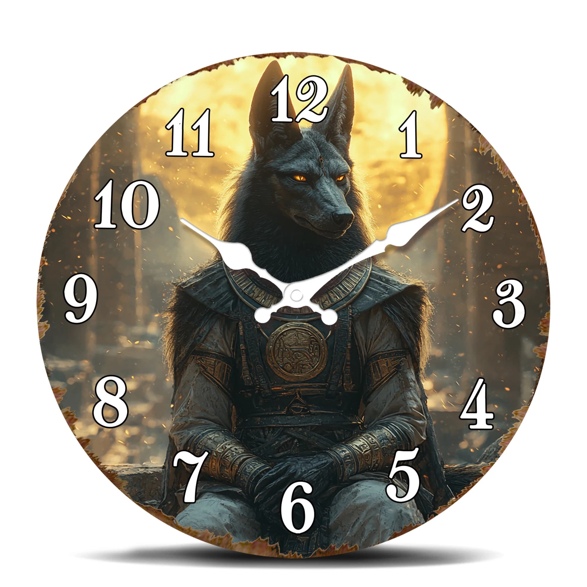 Wall Clock Inspired by Anubis, God Egyptian - Mysterious Decorative Time Round and Silent, Ideal for Passionate about Ancient Culture