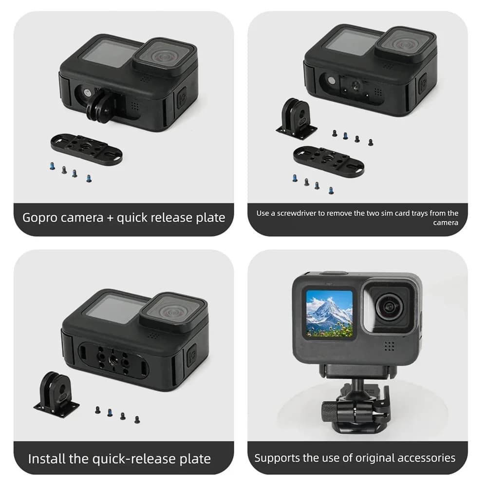 Porta batteria magnetica verticale in metallo per GoPro 13 12 11 10 9 8 1/4" Vite impermeabile Interruttore orizzontale/verticale rapido Adattatore a 2 pin