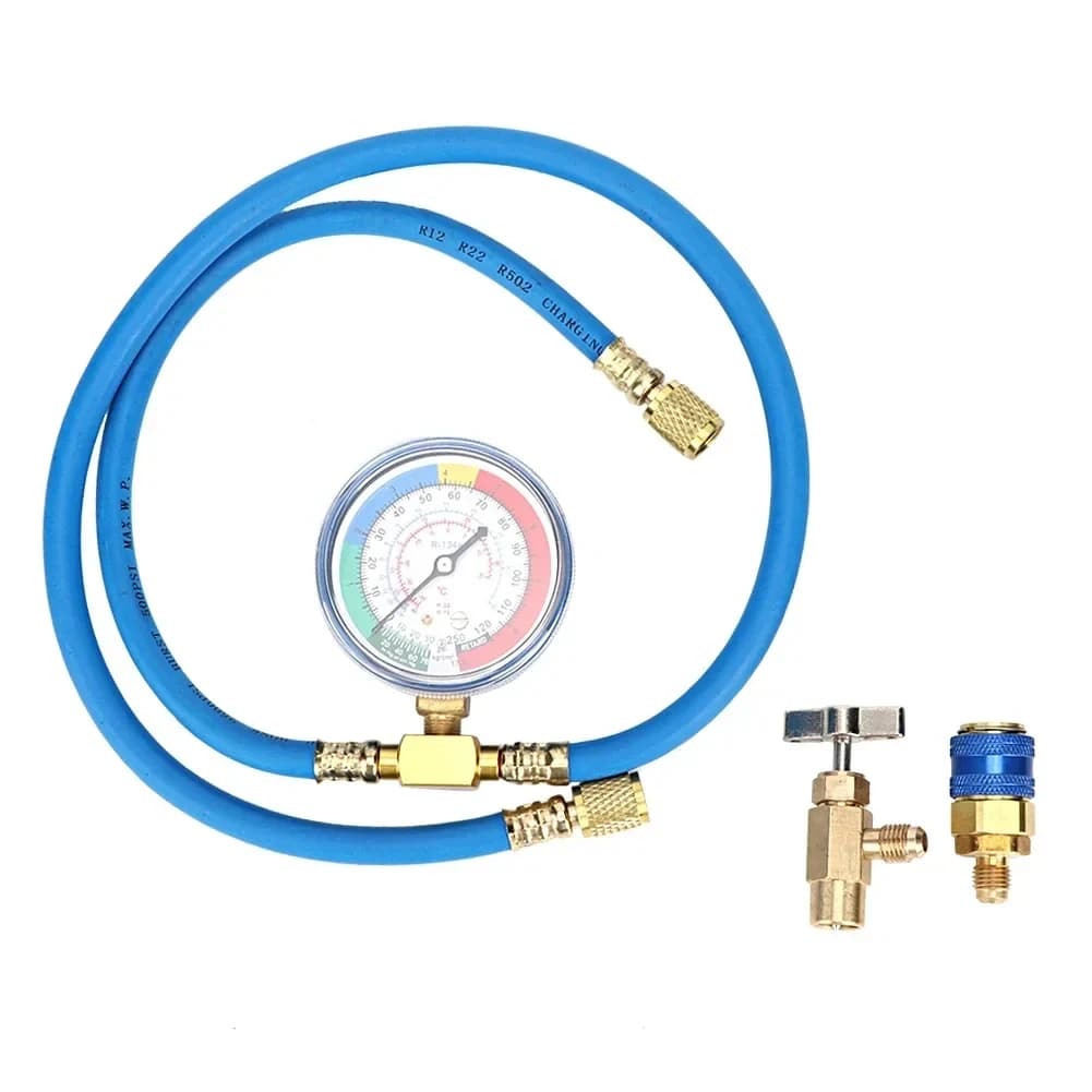 Tubo di ricarica del refrigerante R134A con manometro Kit di ricarica CA automobilistica Strumento di misurazione della pressione del gas compatibile per la riparazione dell'aria dell'auto