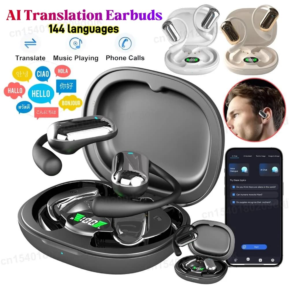 Headphones Real Time Bluetooth 5.3, AI headphones for Linguistic Translation, 144 Languages, 3 in 1 OWS for Business