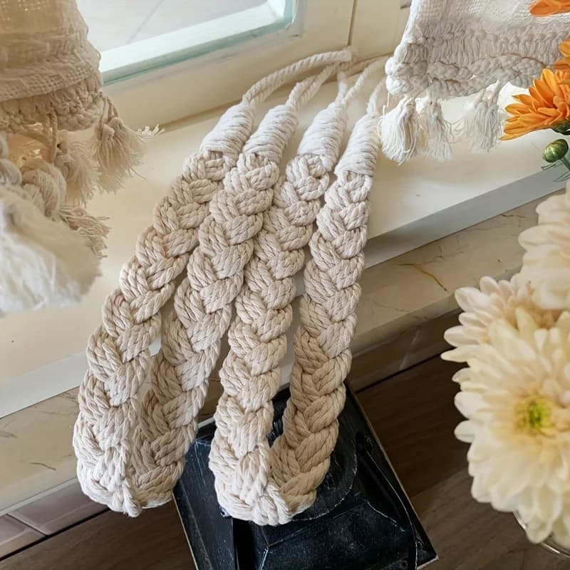 2 pezzi Un paio di fascette per tende in corda intrecciata beige in stile giapponese dal design leggero e di lusso per il soggiorno