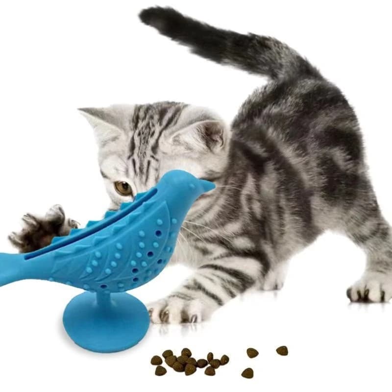 Massaggiagengive da masticare per gatti in silicone Giocattolo di aspirazione con alimentatore lento con erba gatta Puzzle dentale Silvervine per gattini e gatti Regalo per la casa Gioco accogliente