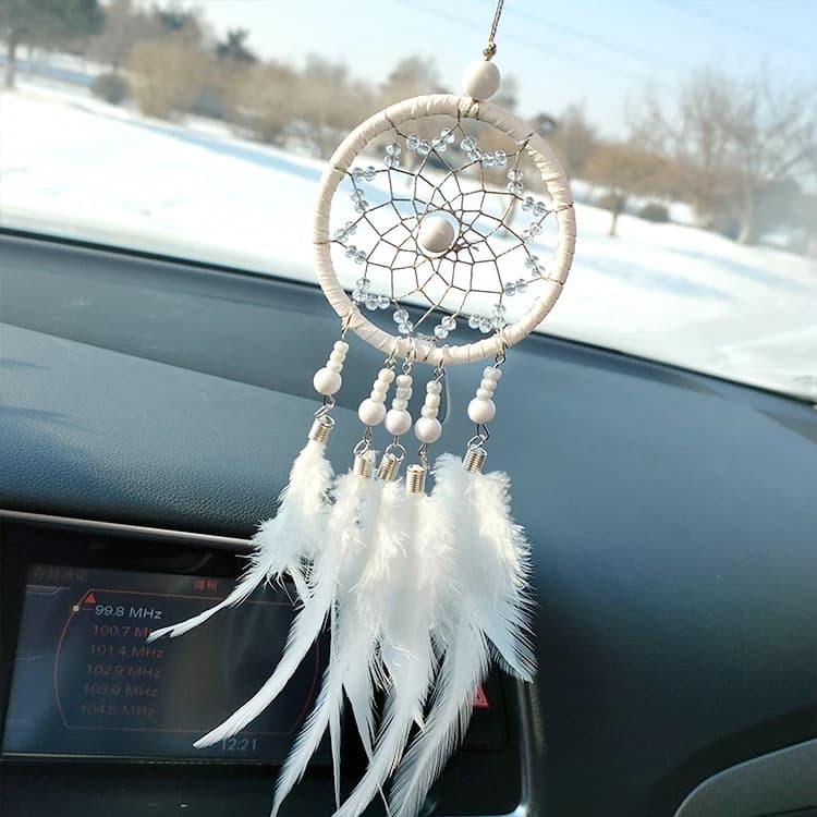 New Dream Catcher Car Pendant for Girls Feather Crystal Mirror Hanging Pendant Home Decor Lucky Ornament Interior Accessories