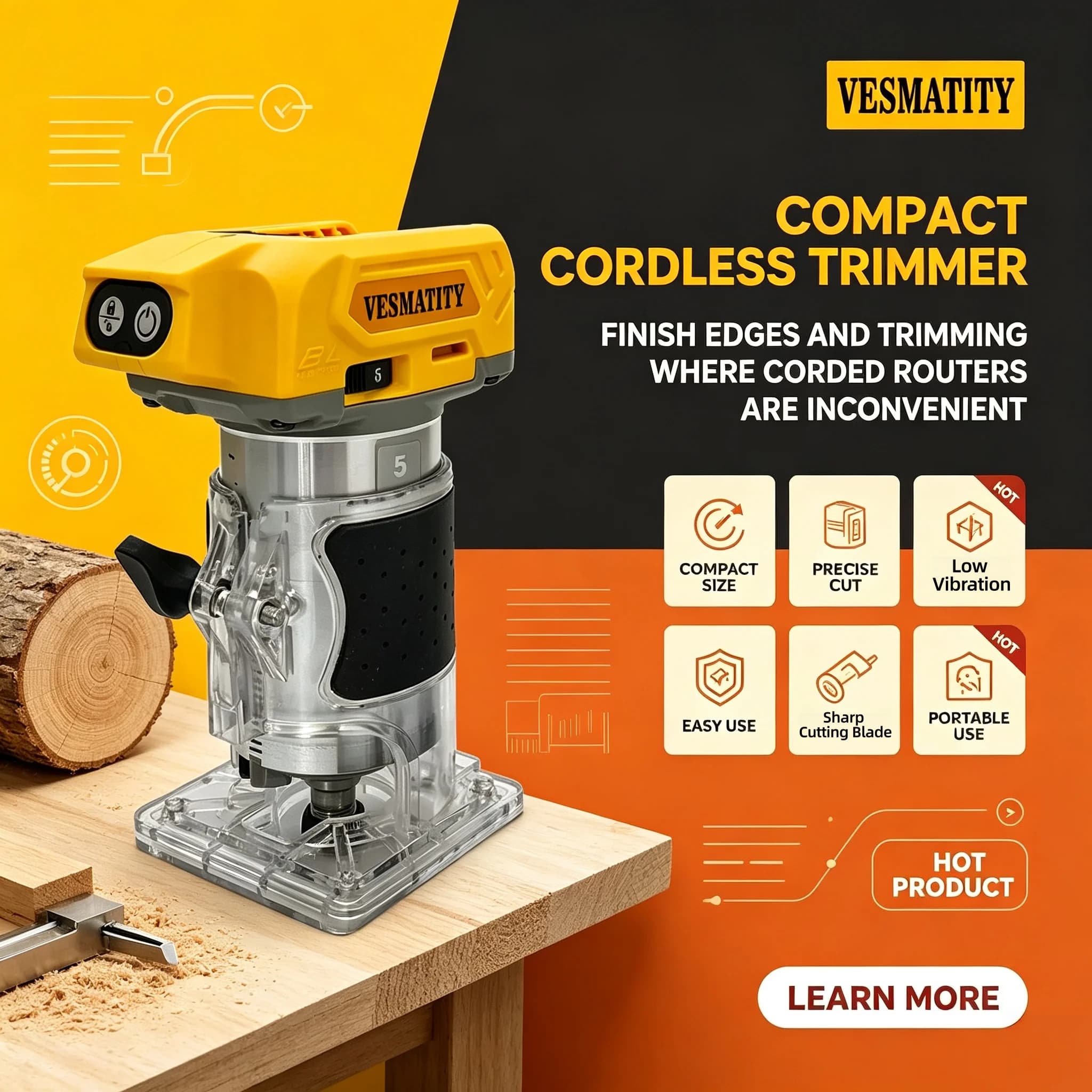 Vesmatity Tools Cordless Brushless Angle Grinder Cutter Electric Wrench Polisher Air Pump Heat Gun for 18V Battery