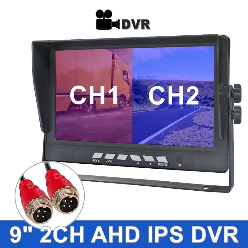SMALUCK Monitor per Auto AHD IPS da 9 Pollici 1024x600 HD, Supporta Registrazione Video da Telecamera Auto CVBS AHD fino a 128GB